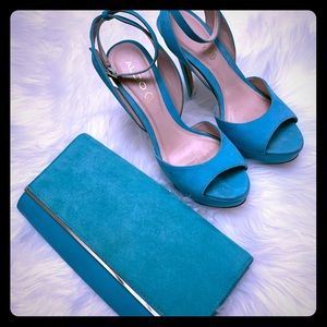 Aldo Turquoise Matching Heels 8.5 / Clutch Purse